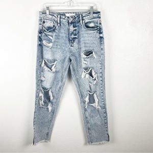 KANCAN Stone Washed Intentionally Ripped Distressed High Rise Mom Jeans Size 27